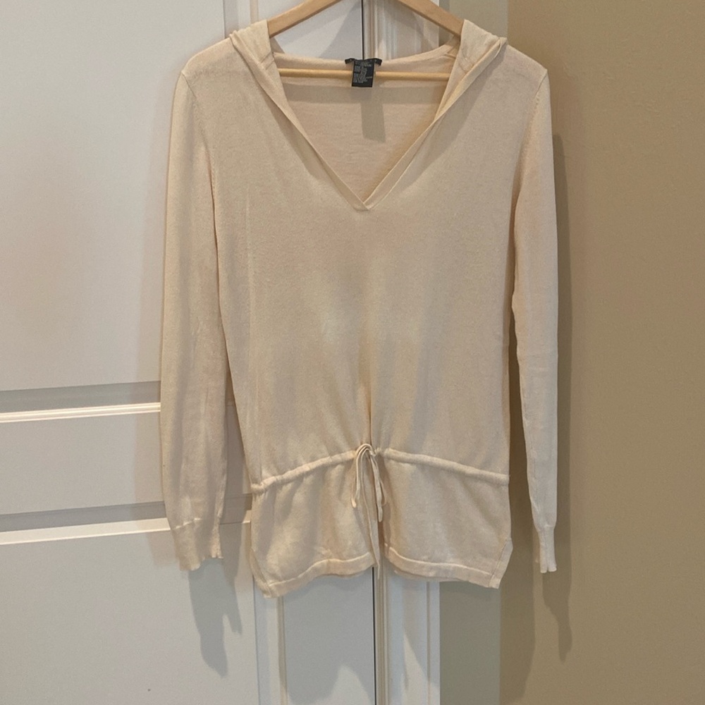 Theory cotton and cashmere blend hooded tunic sweater size small